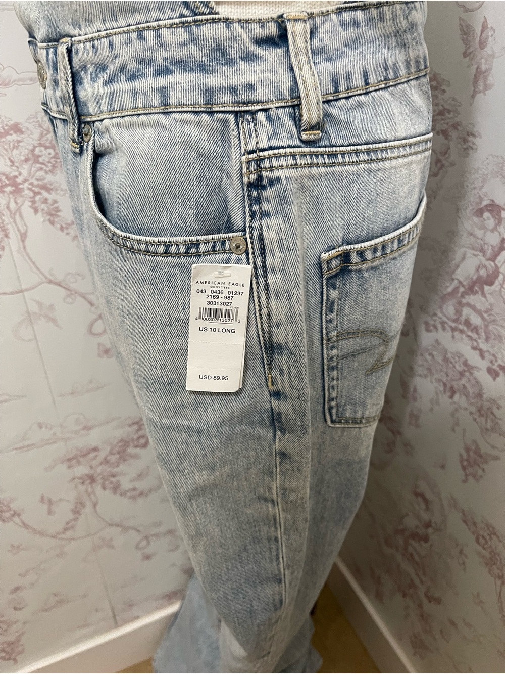 American Eagle Light Wash Denim mom Overalls new with tags US 10 Long - Picture 5 of 13